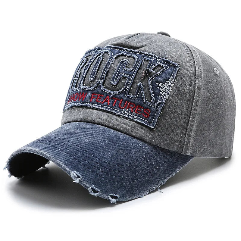 Korean Washed Letter Denim Baseball Cap Distressed Adjustable Unisex Sun Hat
